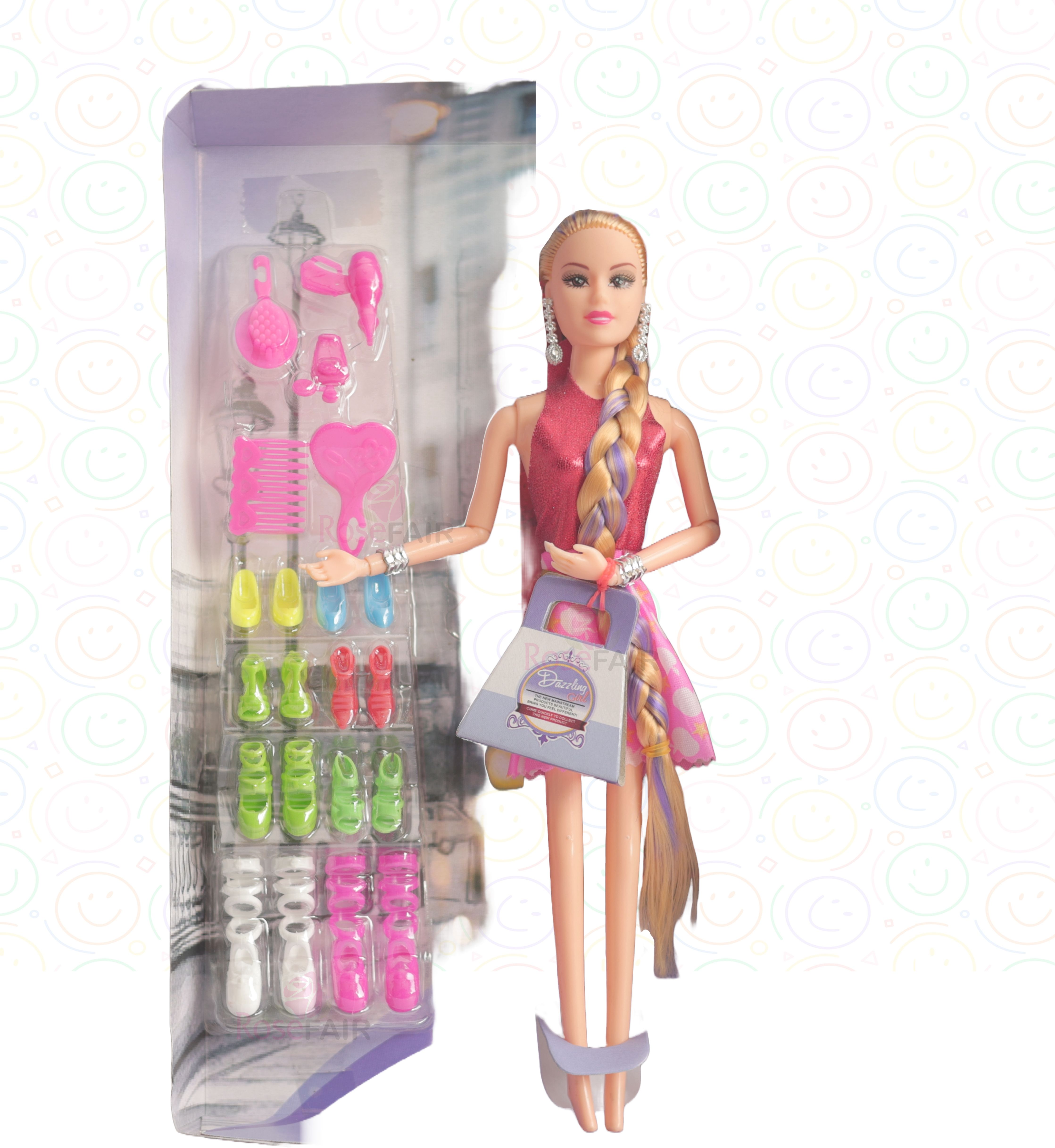 Long Hair Cute Doll Set with Moveable Joint & Other Ornaments Character Playset-image-36