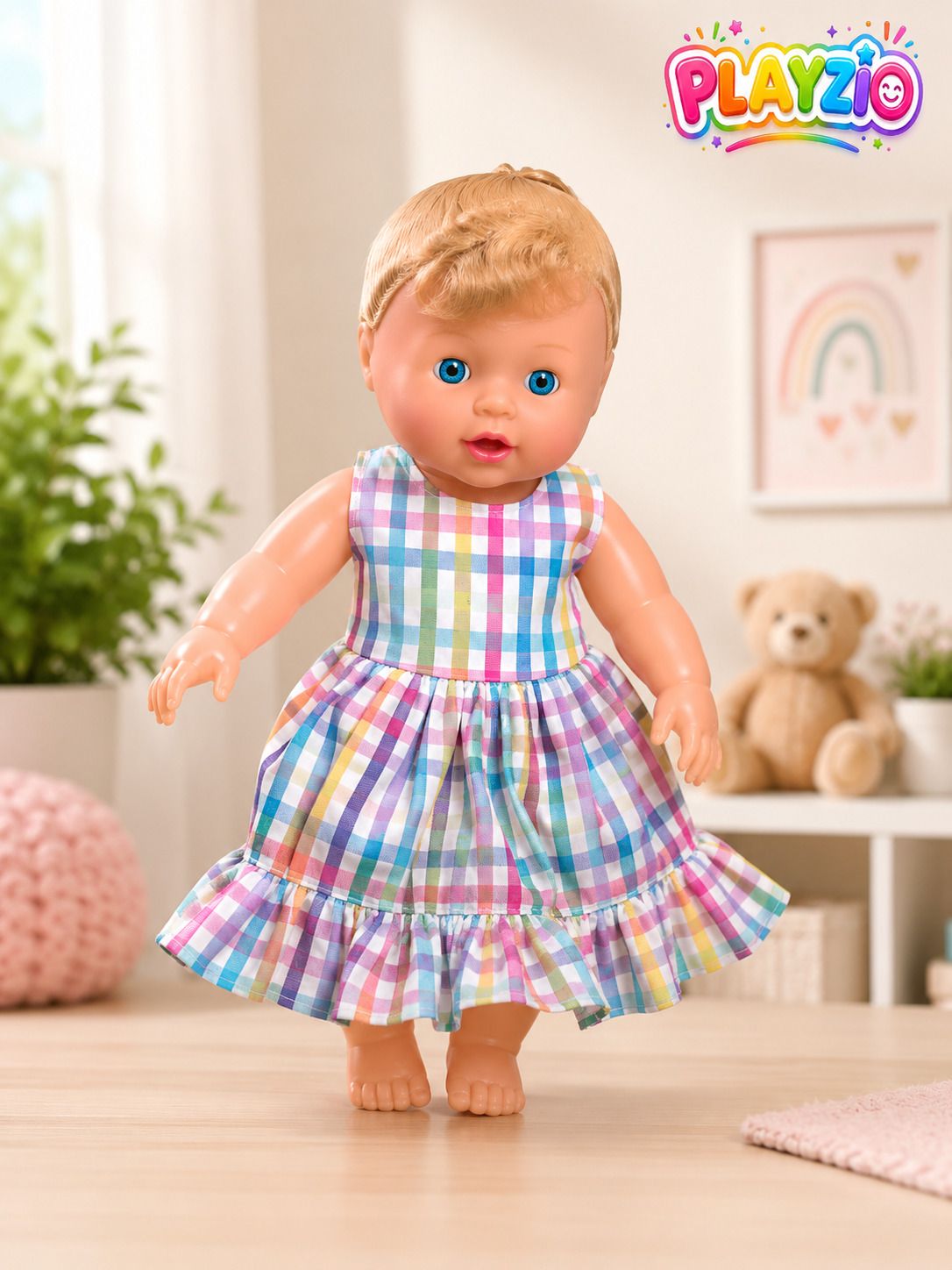 playzio Cute plush doll in rainbow dress made for kids_best for gifting purposes-picture-15