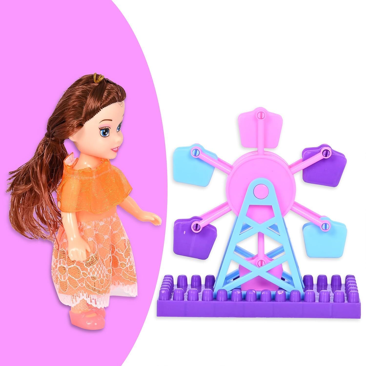 disila traders Manku Doll with Jhula -Combo| Cute Mini Doll with Small Ferris Wheel Toy-picture-11