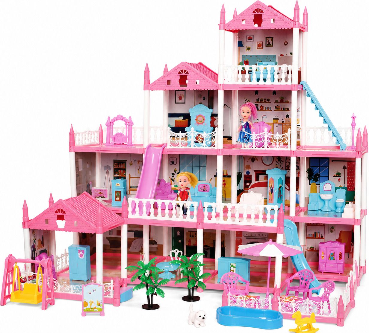 toyquzi Dream Villa Dollhouse for Girls, DIY 3 Story Dream House with Dolls,-picture-32