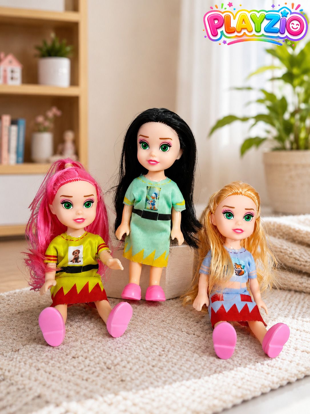 Stylish Fashion Dolls with Long Colourful Hair and Modern Dresses, Set of 3-image-0