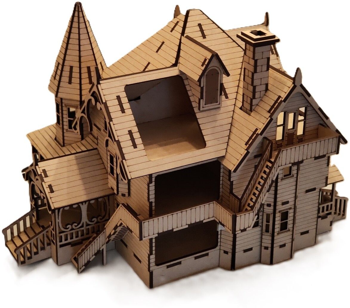 Victorian Dollhouse DIY Kit, Wooden 3D Architectural Model, 30 x 30 x 30 cm
