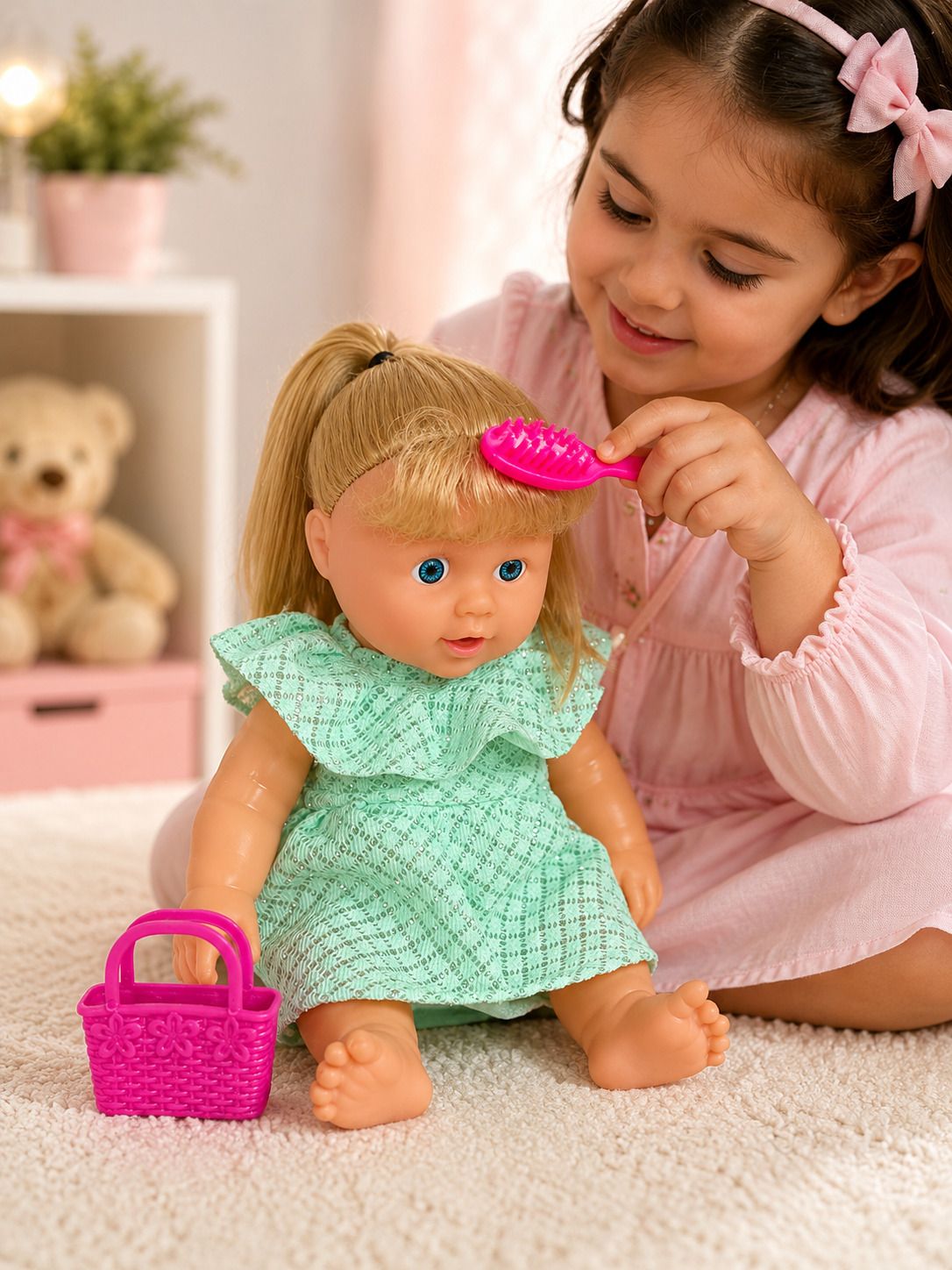 Cute Clara Fashion Doll with Blonde Hair, Pink Brush & Handbag Toy-image-46