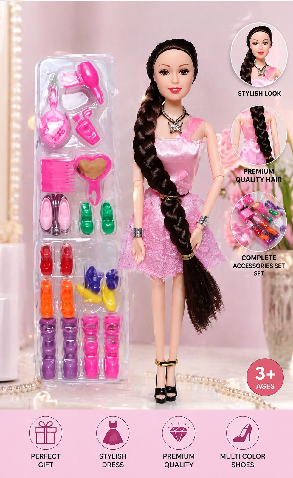 rm traders Stylish Fashion Doll with Long Braided Hair & Accessories Set for Girls-picture-45