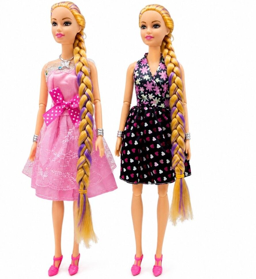 2 Fashion Dolls with Extra Long Braided Hair, Foldable Arms Doll, Legs [30cm]-image-30