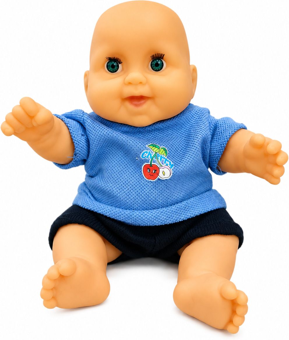 Cute Smiling Baby Doll Toy with Blue Dress for Kids Boys & Girls-image-19