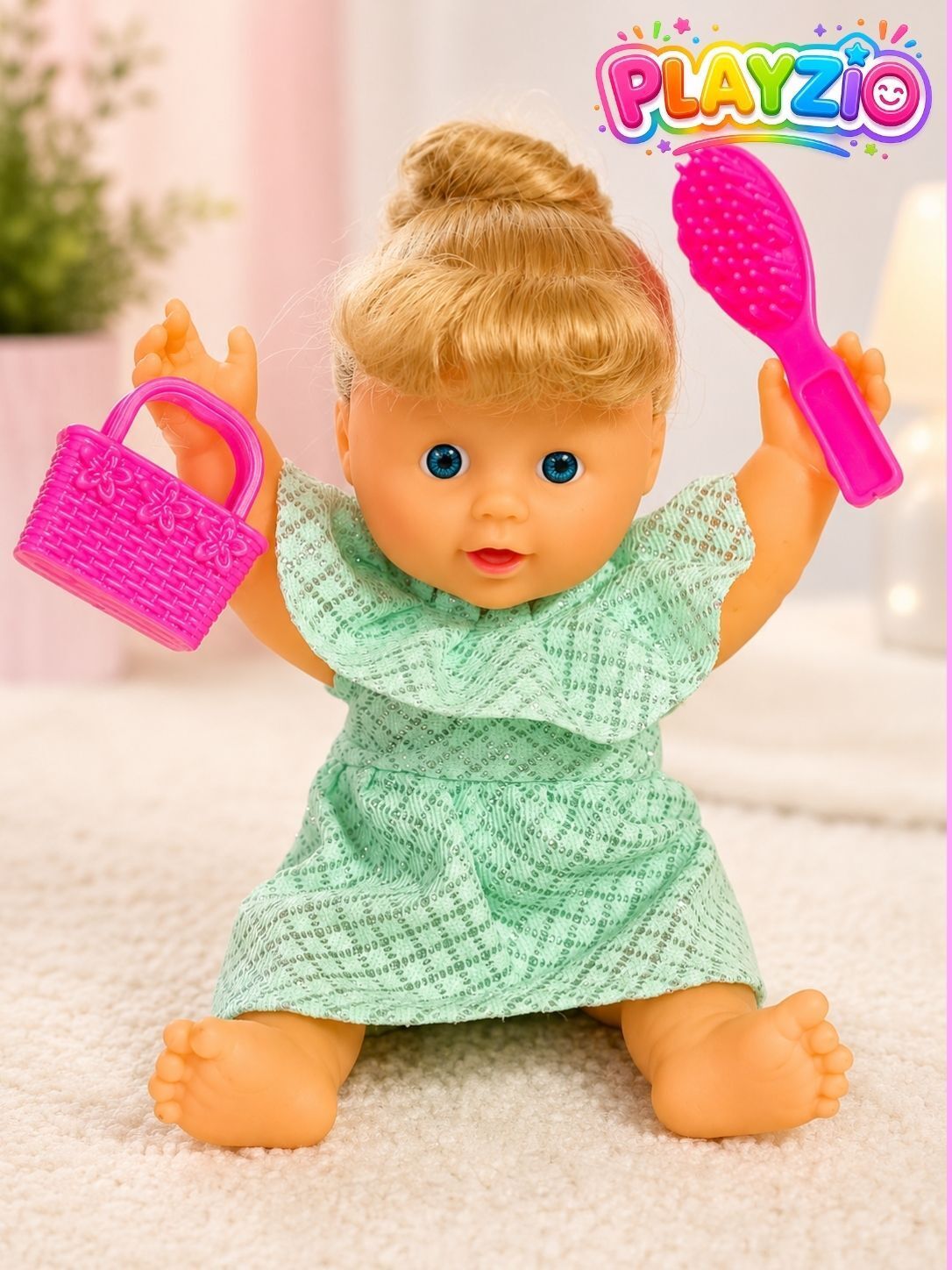 playzio Angel Amy Baby Doll with Brushable Blonde Hair, Handbag & Cute Dress-picture-22