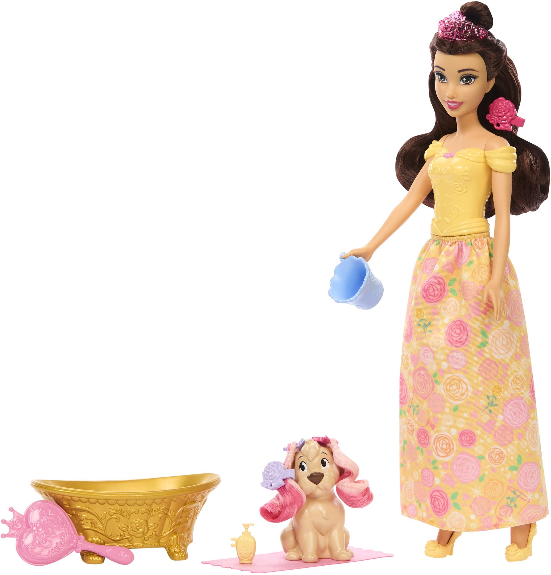 Bathe & Brush Belle Fashion Doll & Dog Figure with Color Change & Accessories