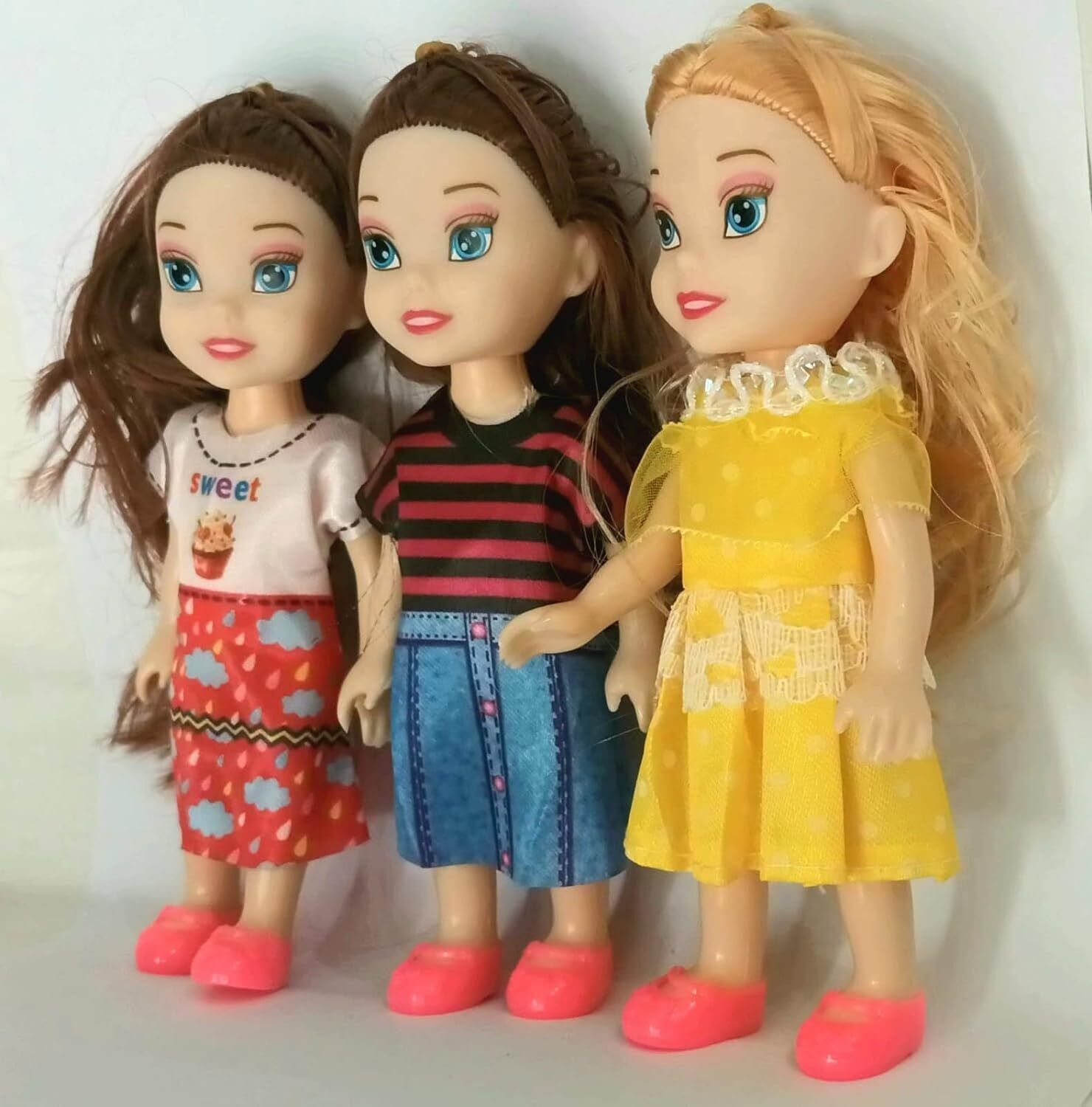 khyali Realistic Three Sister Dolls with Fancy Dress & Movable Body Parts for Kids|103-picture-10