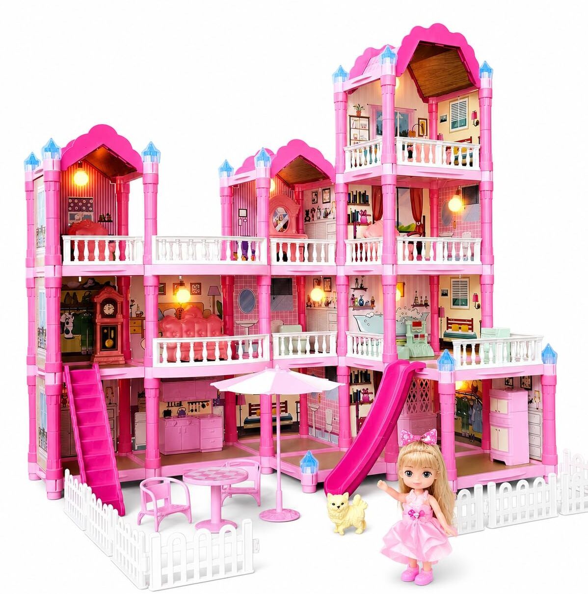 toyquzi Villa Kids Doll House Playset DIY 3 Story Princess Dream Home 296 PCS-picture-28