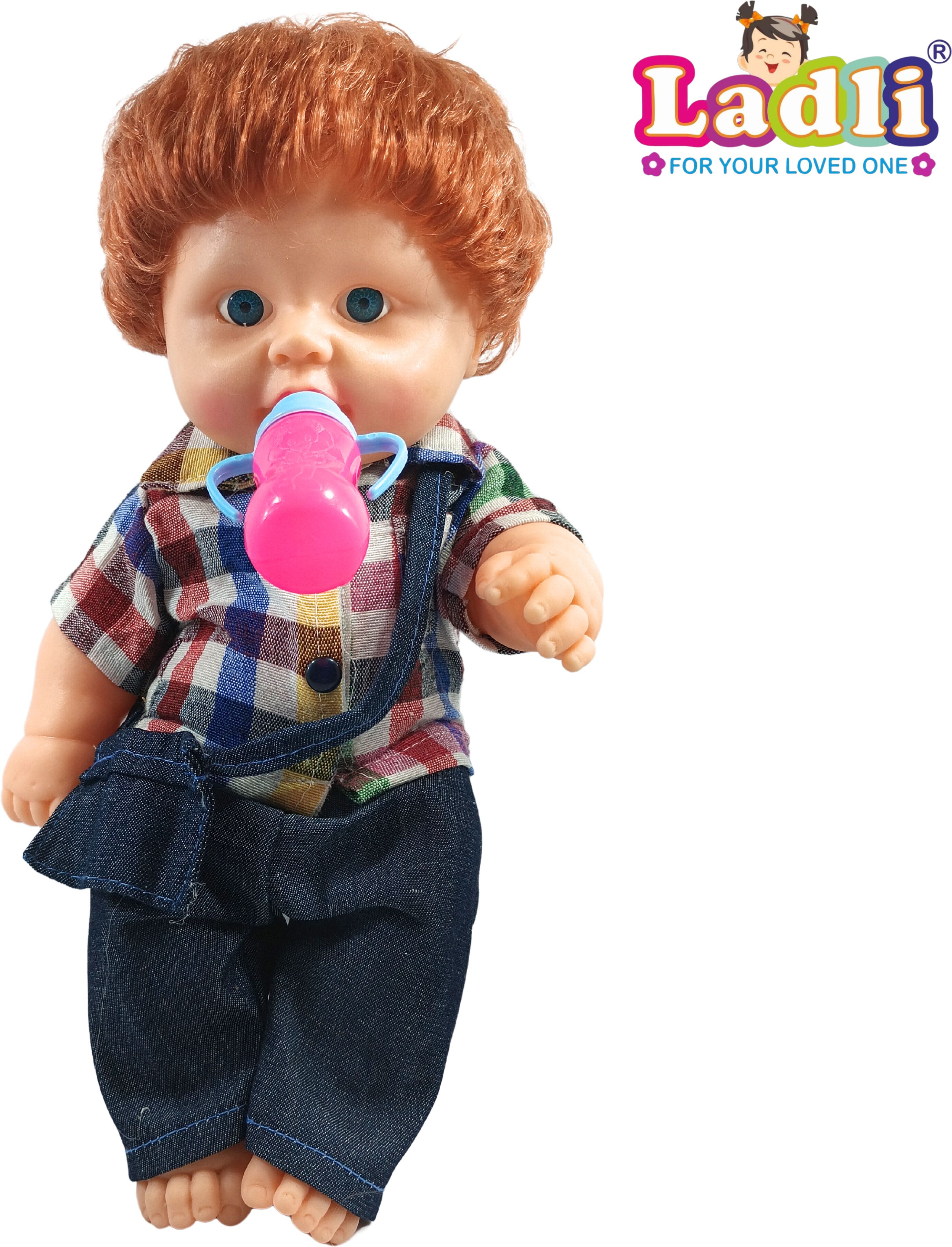 ladli Golu Baba Cute Little Boy in Teddy Check Dress Doll for Kids Rubber Clothes_G-picture-21