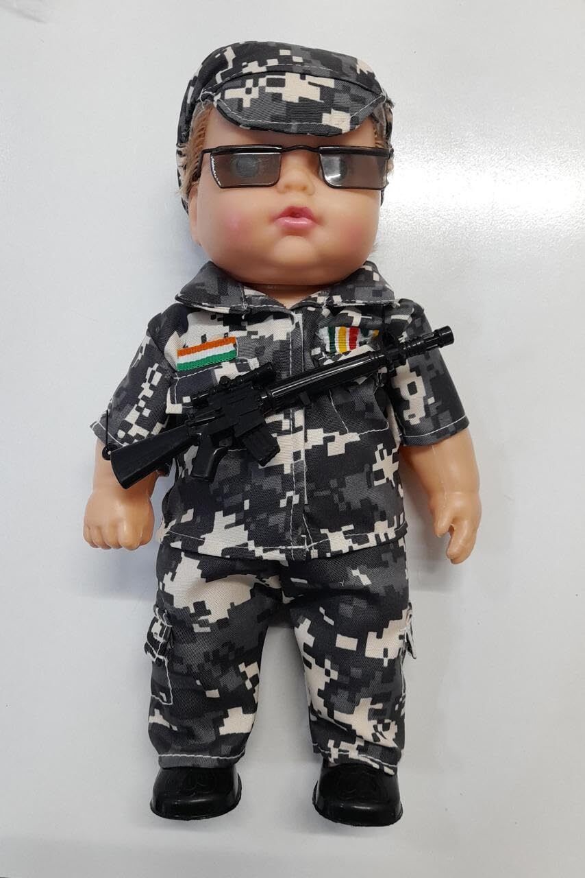 Cute Little Soldier Boy Doll in Printed Dress for Kids