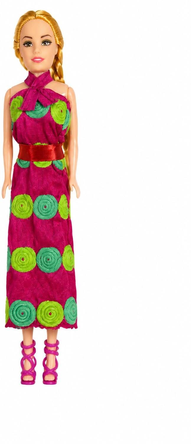 Printed Long Dress & Blonde Braided Hair | Dress-Up Toy Doll for Kids-image-14