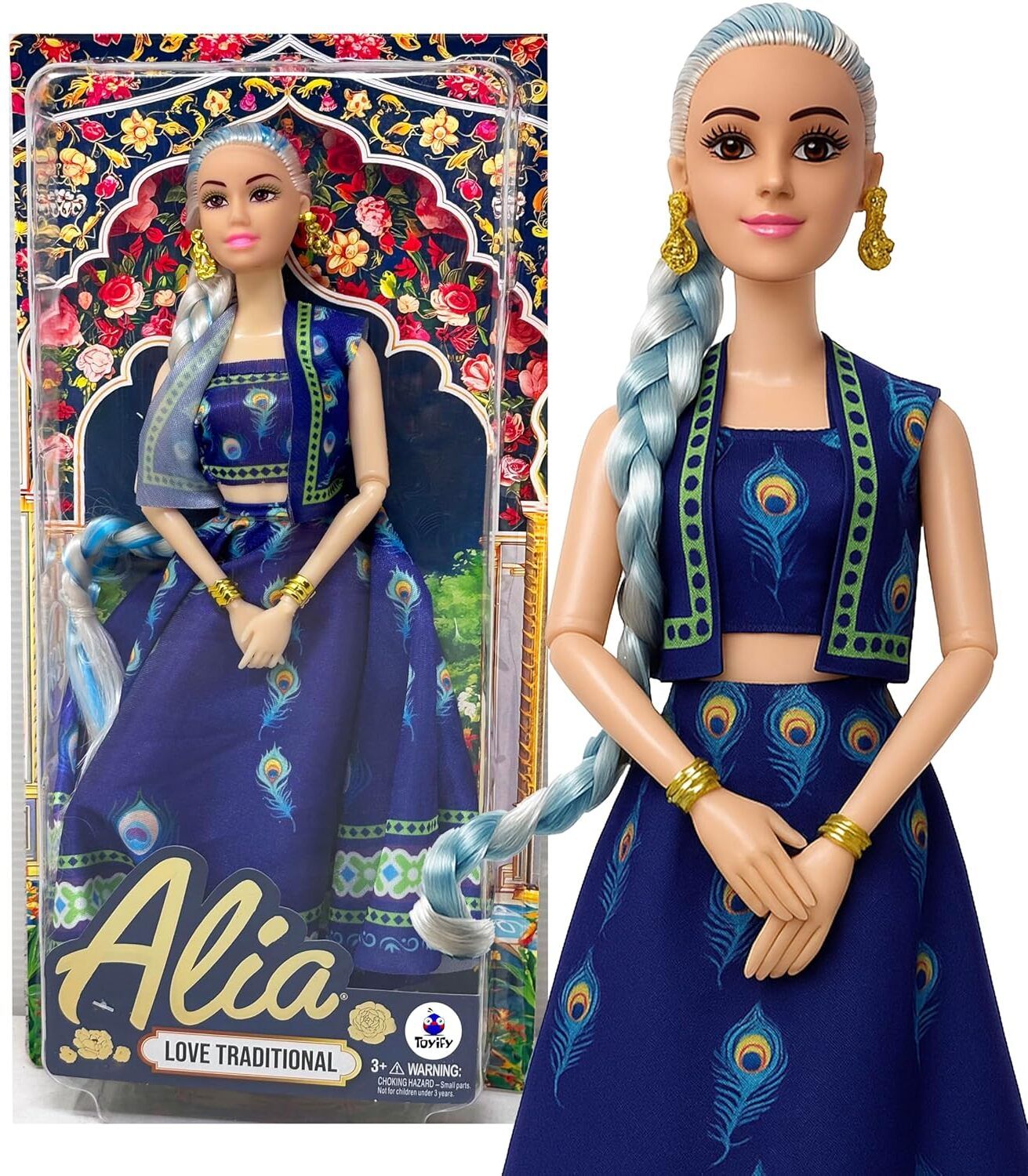 toyify Traditional Indian Barbie doll in Blue lehenga birthday gift for girls-picture-8