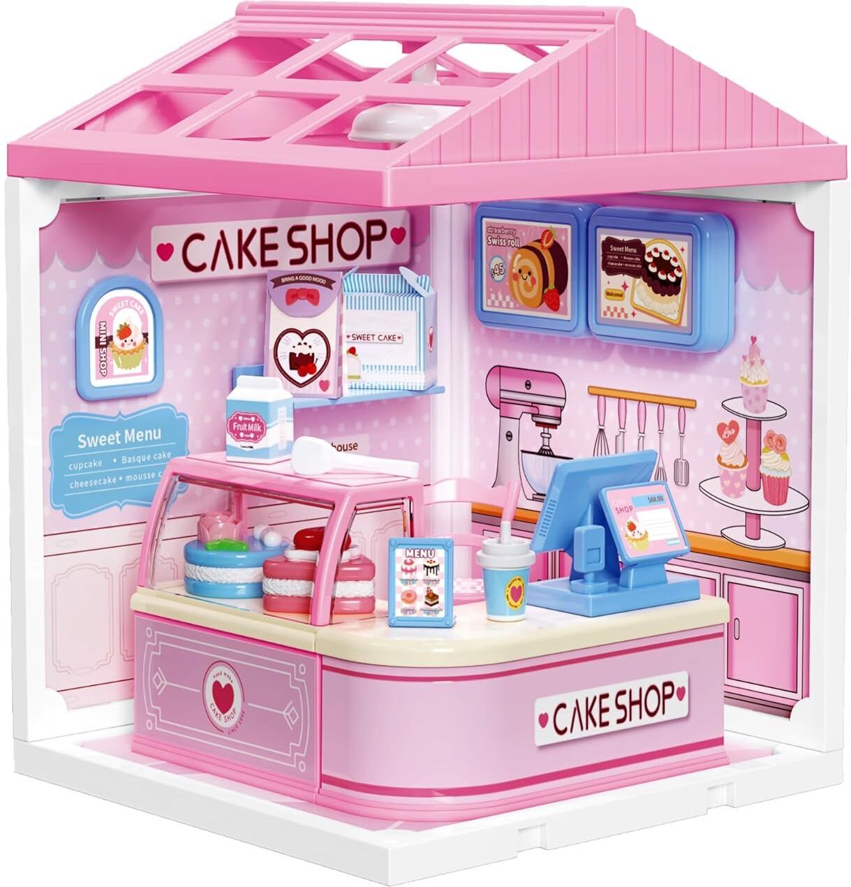 DIY Cake Shop Mini Scene Playset with Light, Miniature Bakery Toy Set-image-47