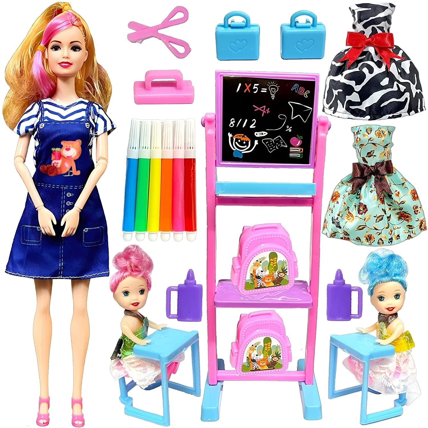 super toy Folding Hands Teacher Doll Play Set with 2 Baby Dolls Toy for Kids Girls-picture-10