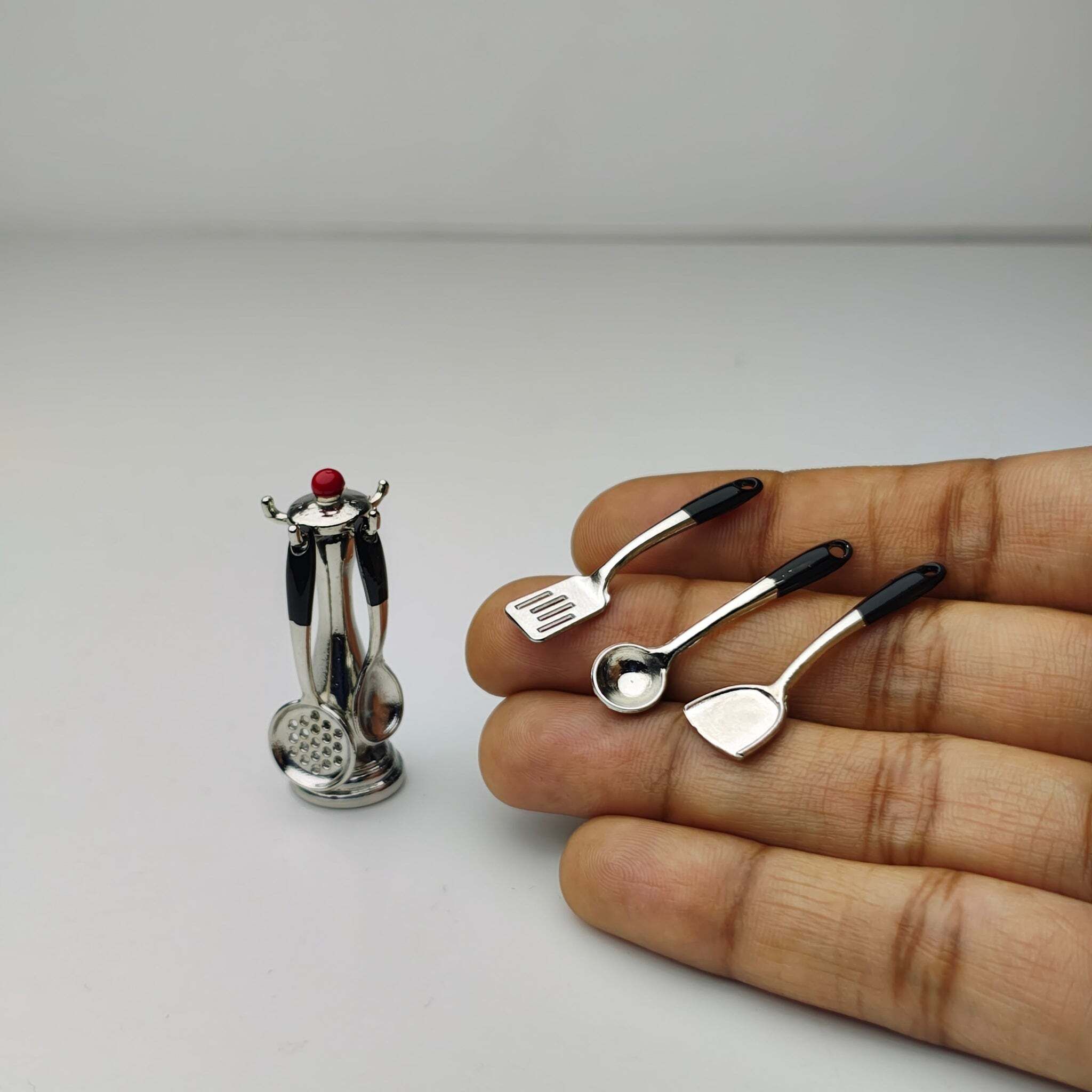 miniatures shop Miniature Spatula Set with Stand Dollhouse Kitchen Accessories-picture-25