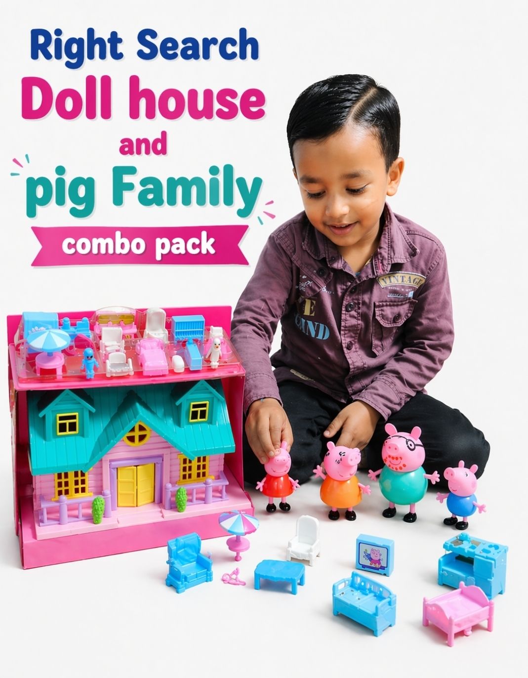 right search Doll House & peppa pig toy Family Set for kid girls boys indoor toy-picture-15