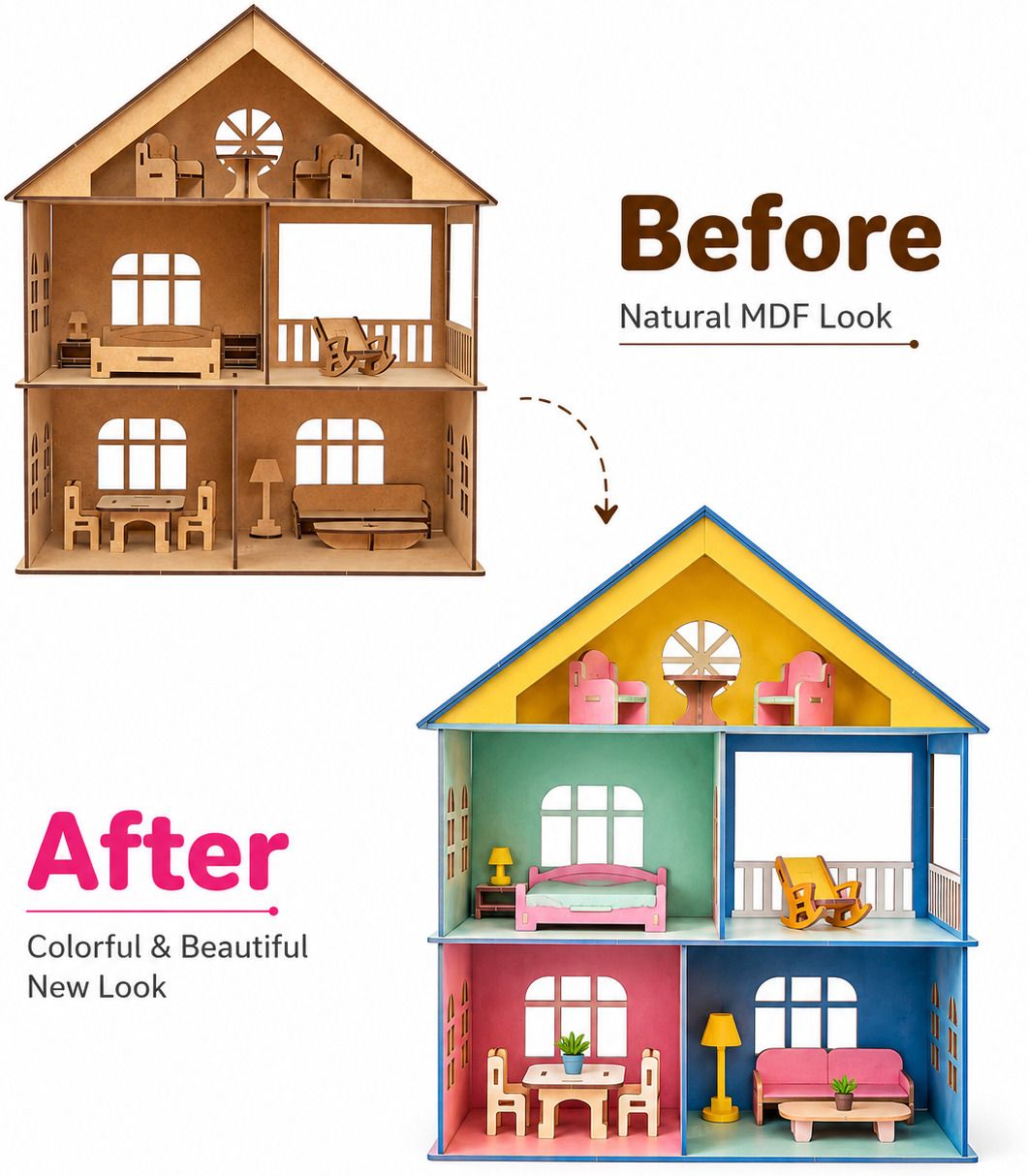 clt Premium DIY Wooden Doll House Painting Kit for Kids-picture-19