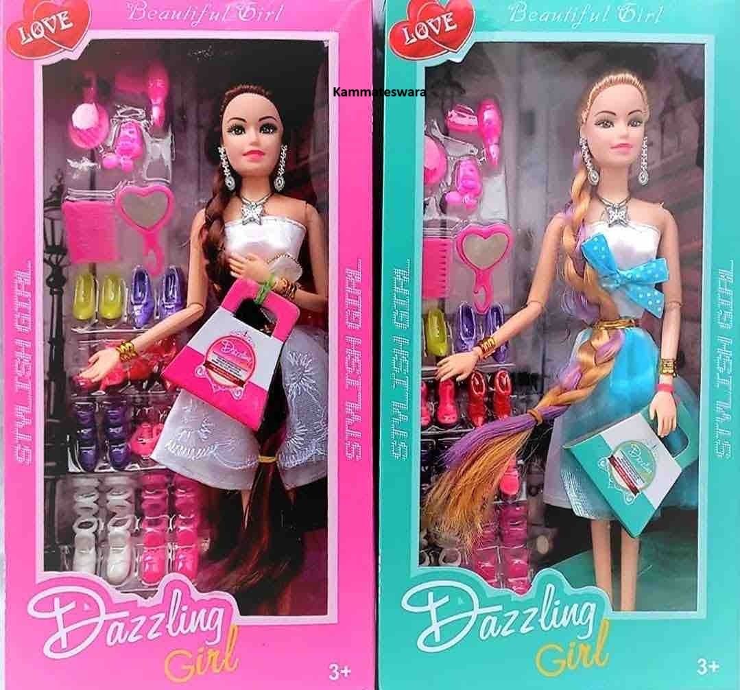 Dazzling Fashion Doll Set with Shoes, Bag, Accessories (Pack of 2)