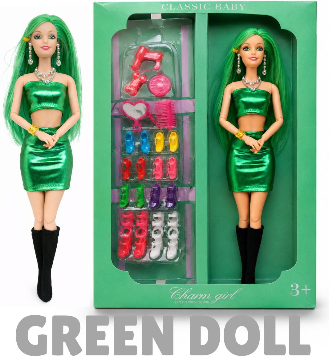 Green Doll Play Kit with Fashion Accessories-image-31