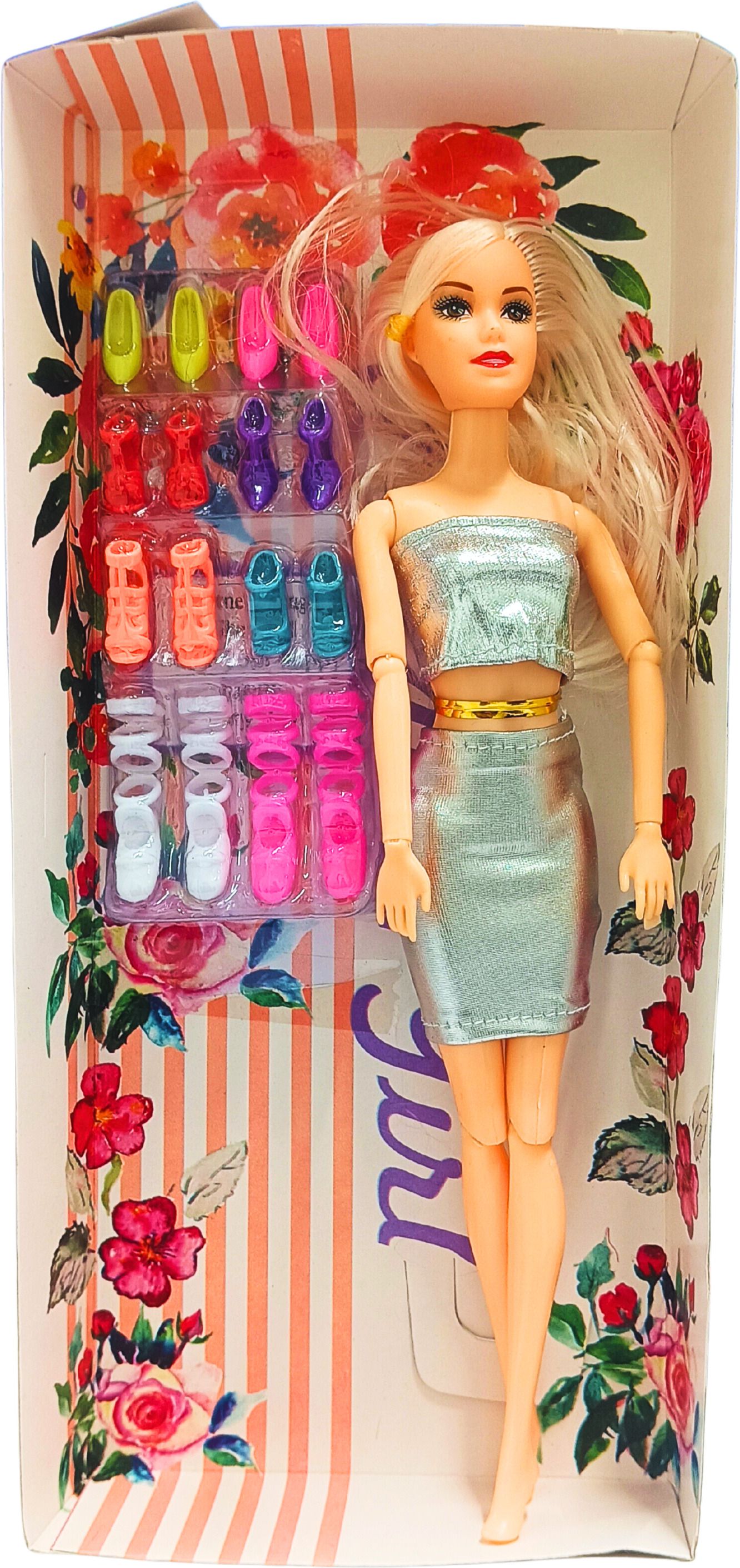 shizuha Fashion Doll with Silver Metallic Outfit and Multicolour Shoe Accessories Set-picture-43