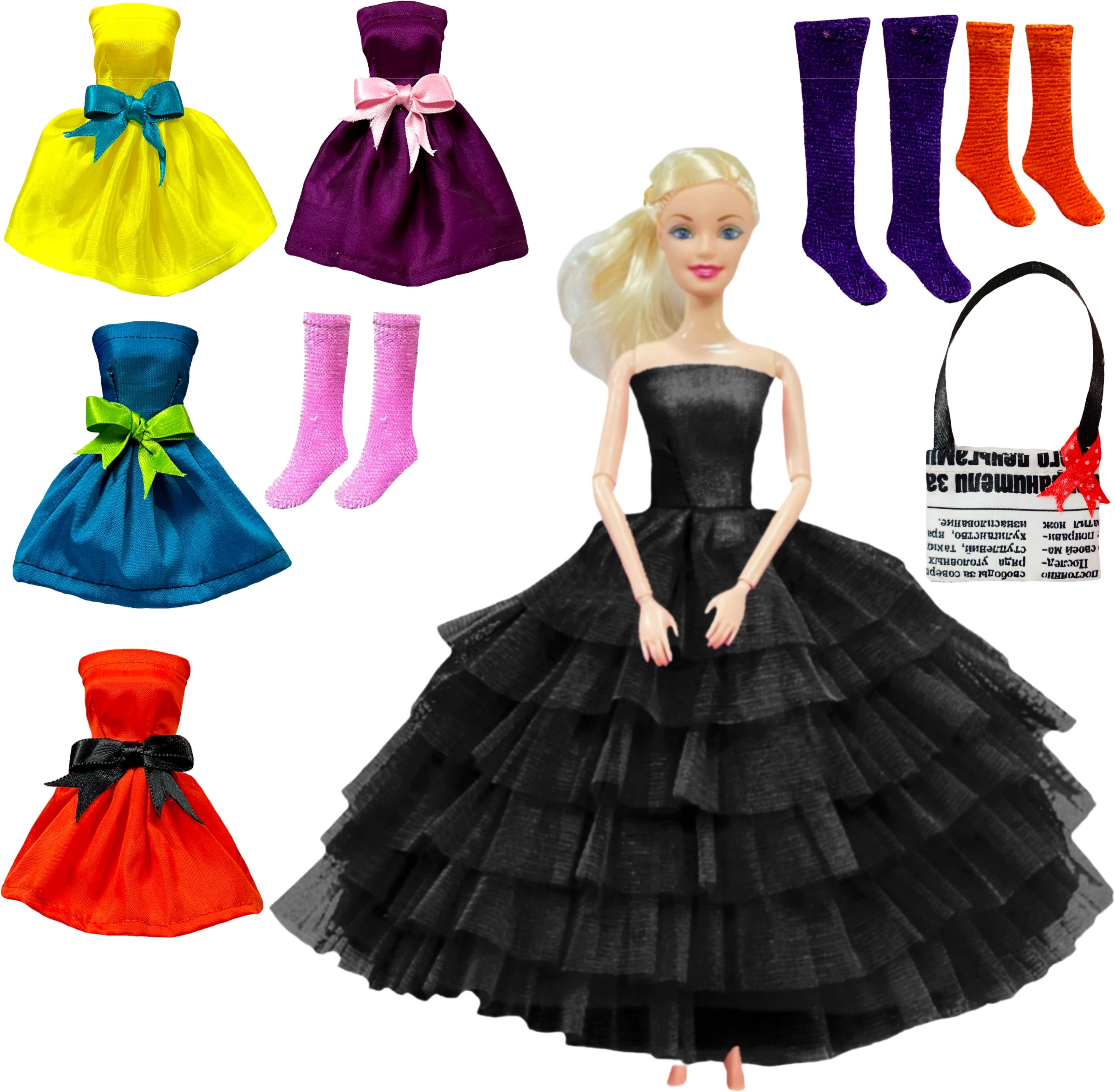 Full Foldable Doll with Black Frock, 4 Doll Dresses, 3 Pair Doll Socks and 1 Bag-image-18