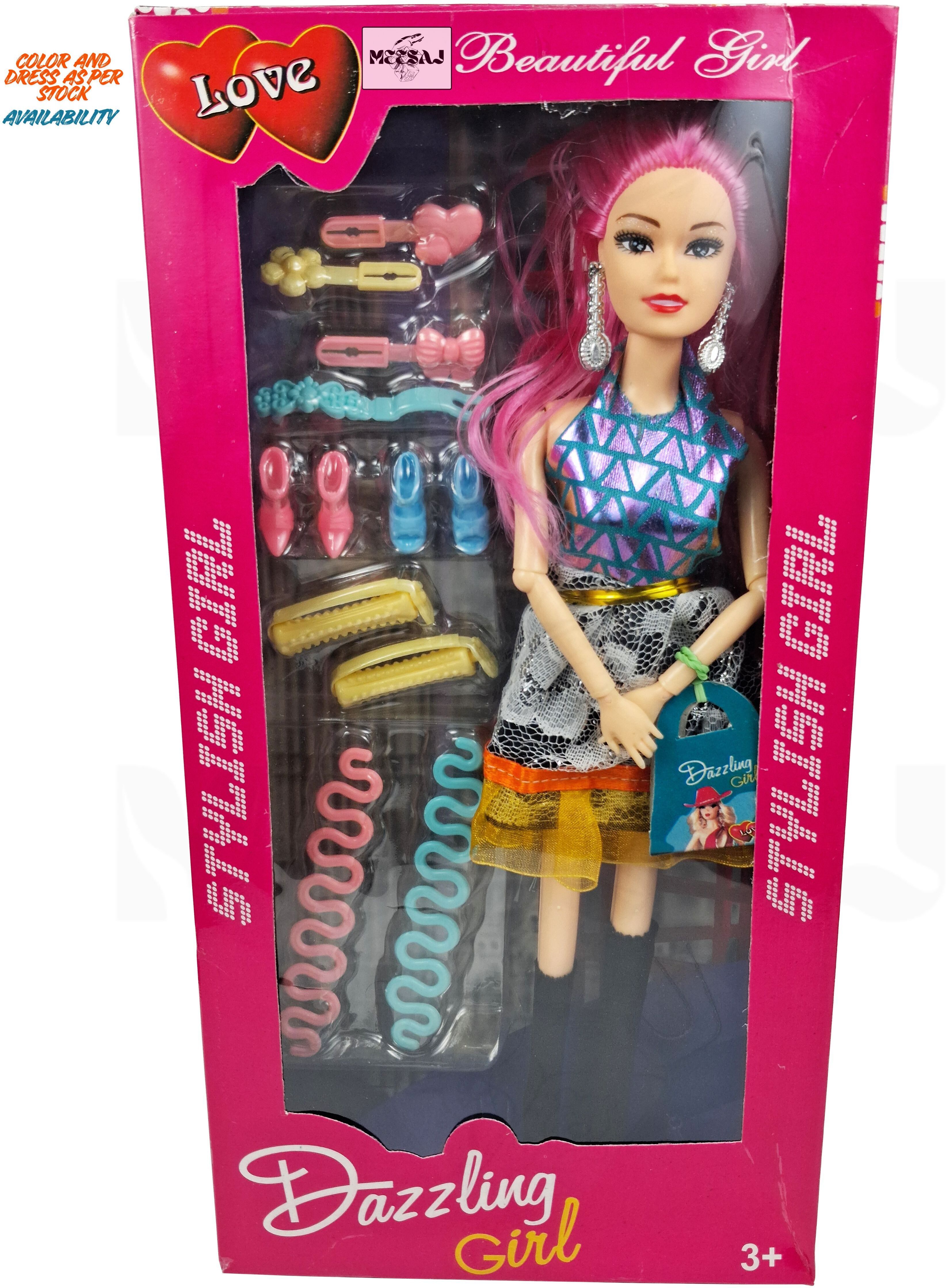 meesaj Dazzling Fashion Girl Doll with Long Hair, Dress & Styling Accessories 3+ Years-picture-32