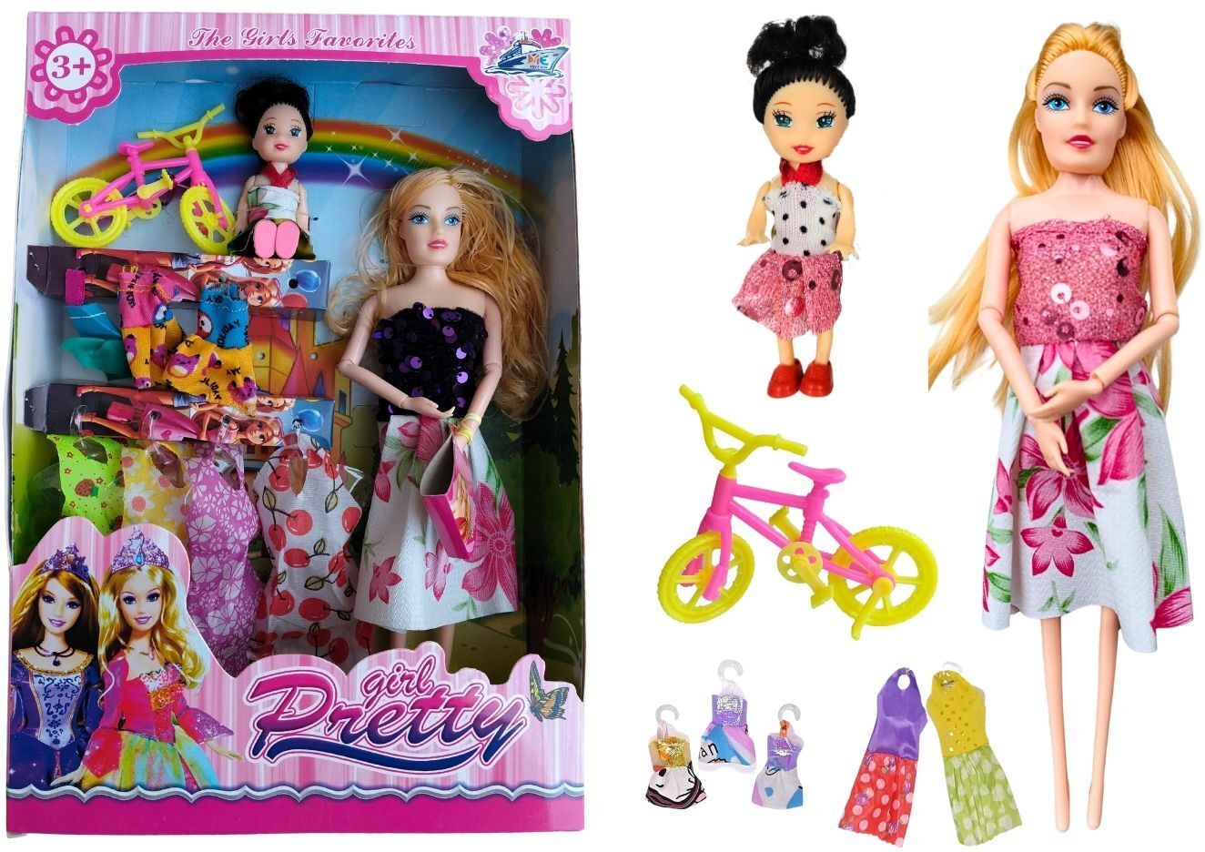 Doll Toy with Moveable Arms Set of One Big Doll,& Small ,3 Small&big dress etc