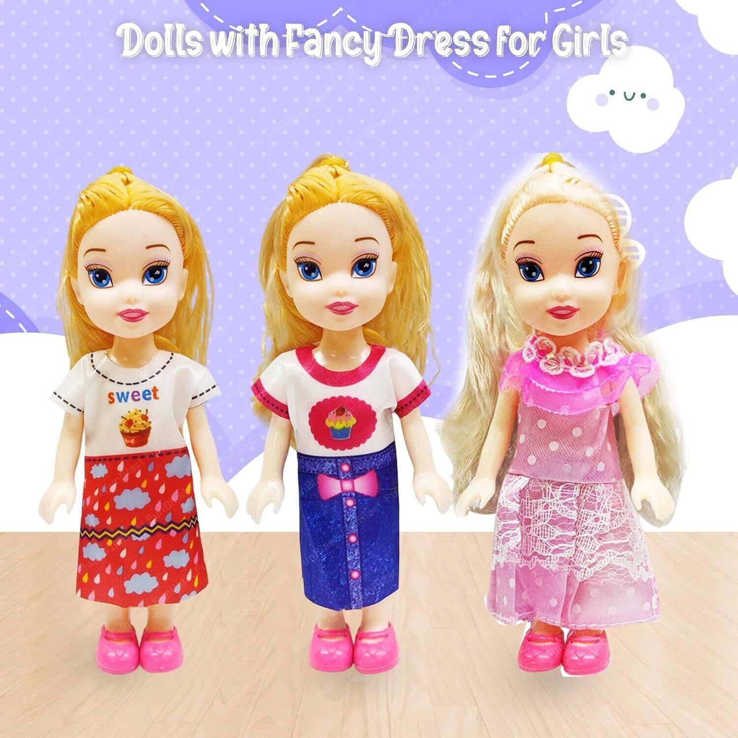 khyali Realistic Three Sister Dolls with Fancy Dress & Movable Body Parts for Kids|45-picture-22