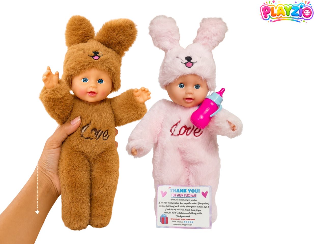 Twin Bunny Baby Dolls with Soft Furry Clothes and Feeding Accessory I set of 2-image-10