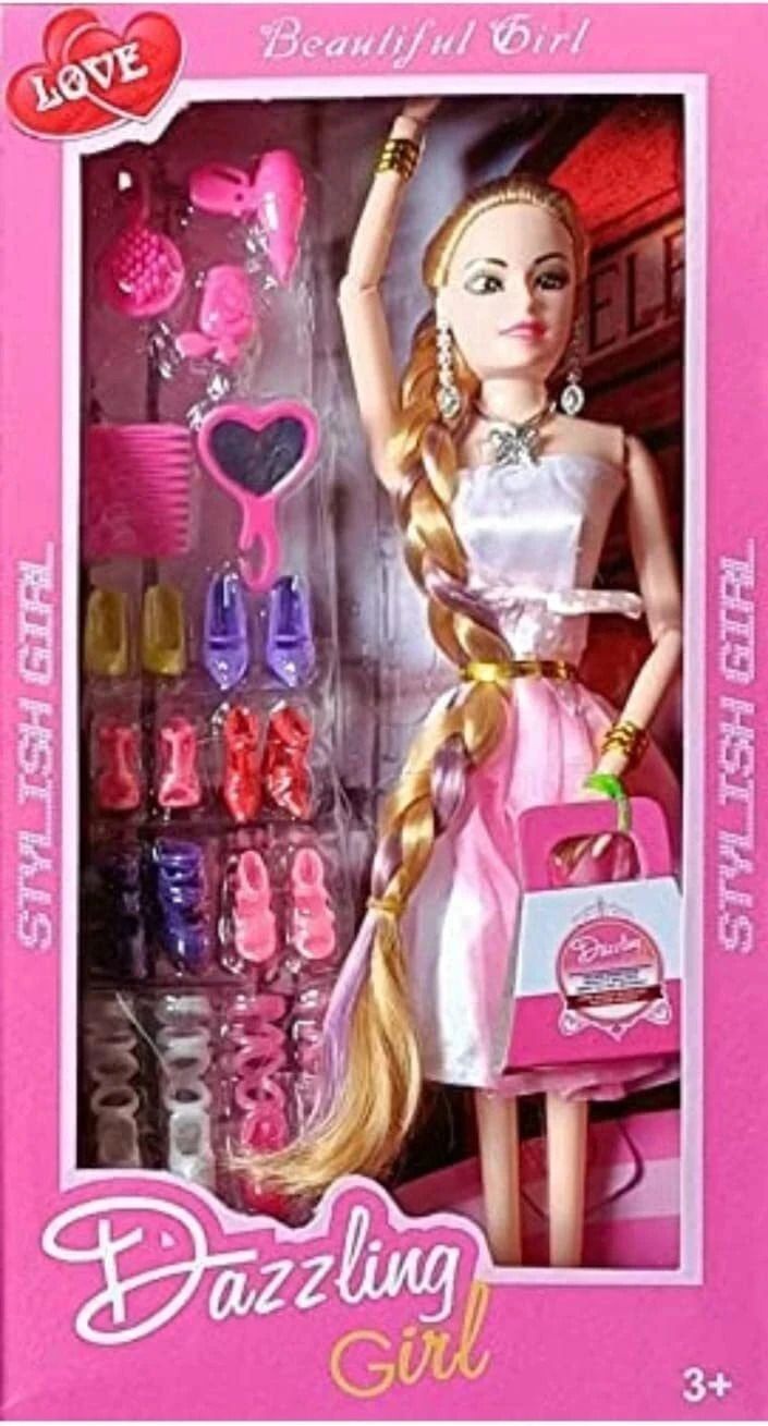 Stylish Long Hair Doll Set with Movable Joints for Kids(Pack of 1)