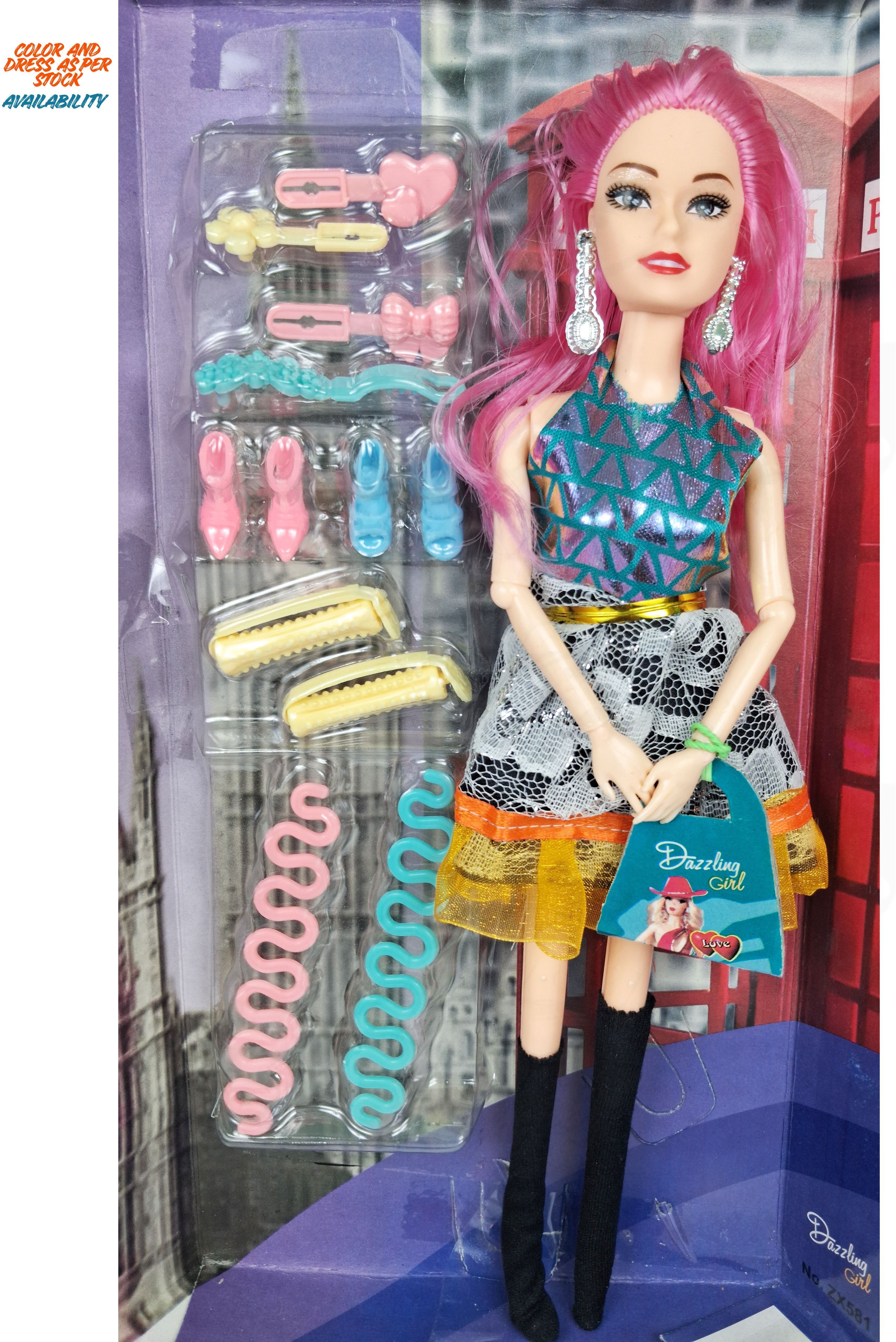 meesaj Dazzling Girl Doll in Stylish Dress with Long Hair & Fashion Accessories (3+)-picture-47