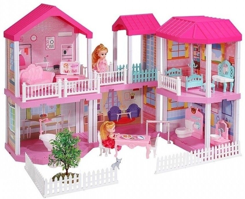toiifren Luxury Pink Dollhouse for Girls, Furniture & Doll 2-Story Dream House Toy-picture-12