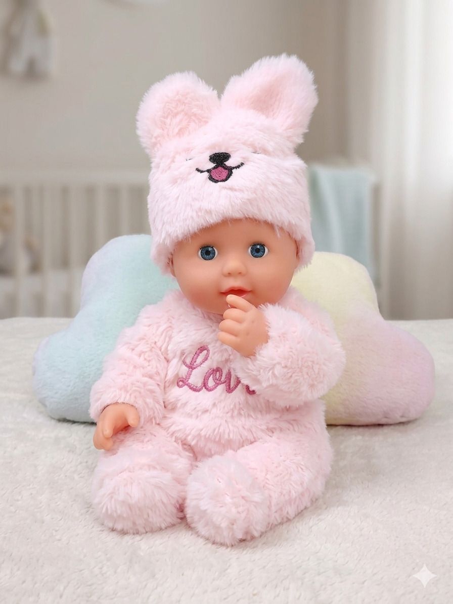 playzio Soft Plush Baby Doll Cute Bunny Hood & Furry Costume - Washable, Non-Toxic Toy-picture-40