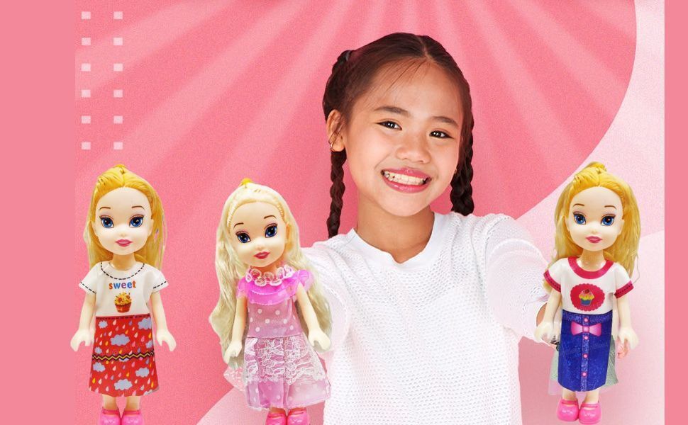 khyali Realistic Three Sister Dolls with Fancy Dress & Movable Body Parts for Kids|126-picture-11