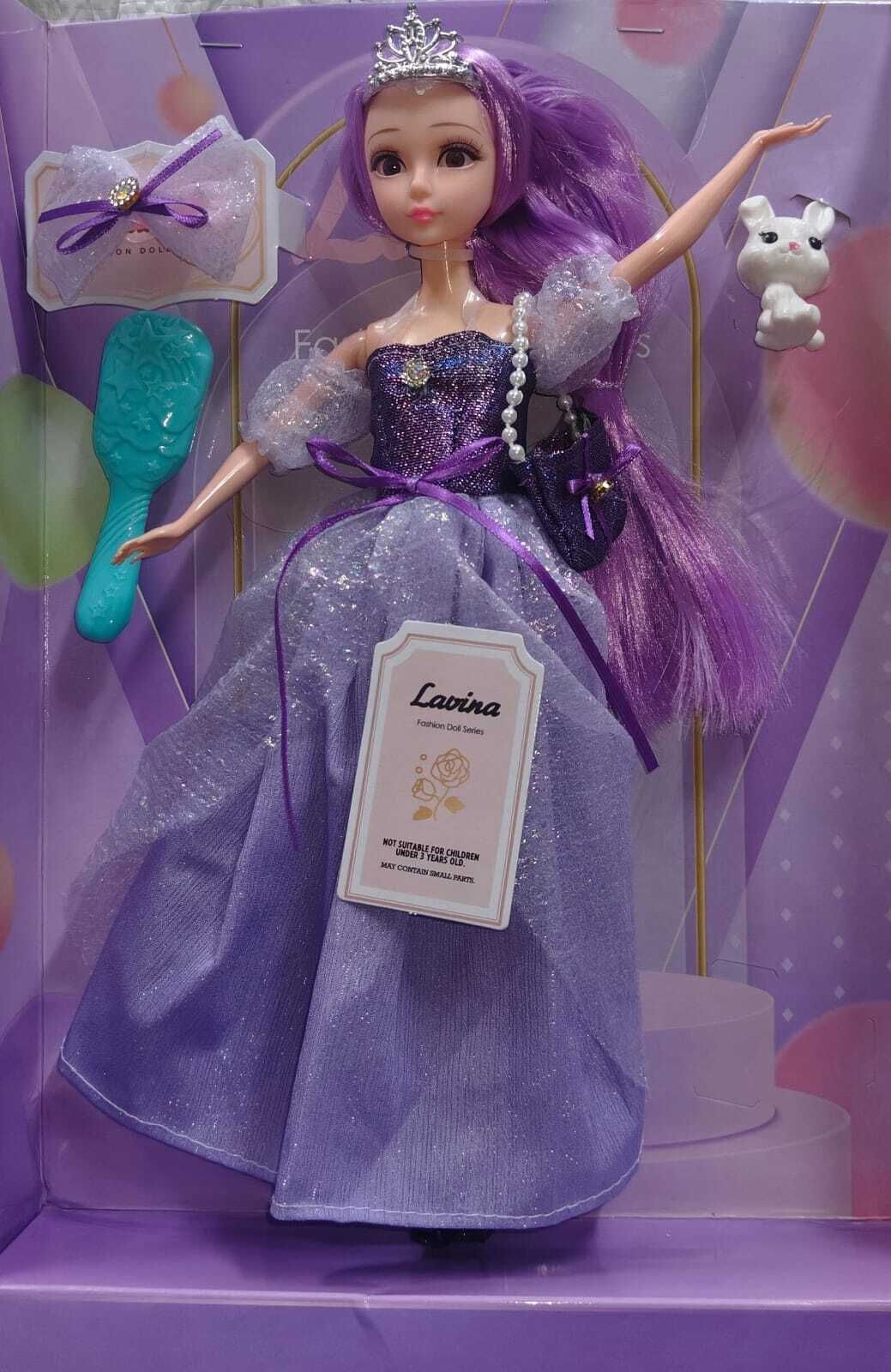 Fashion Princess Doll with Accessories, Purple Dress, Tiara & Pet Bunny-image-39