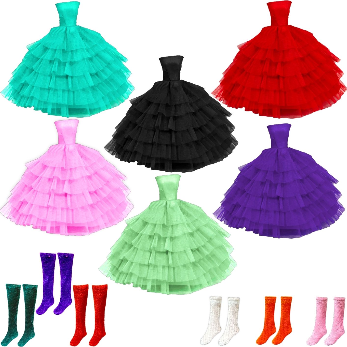 - Handmade Doll Clothes, 6 Doll Frock Dresses & 6 Pair Socks [Pack Of 6]