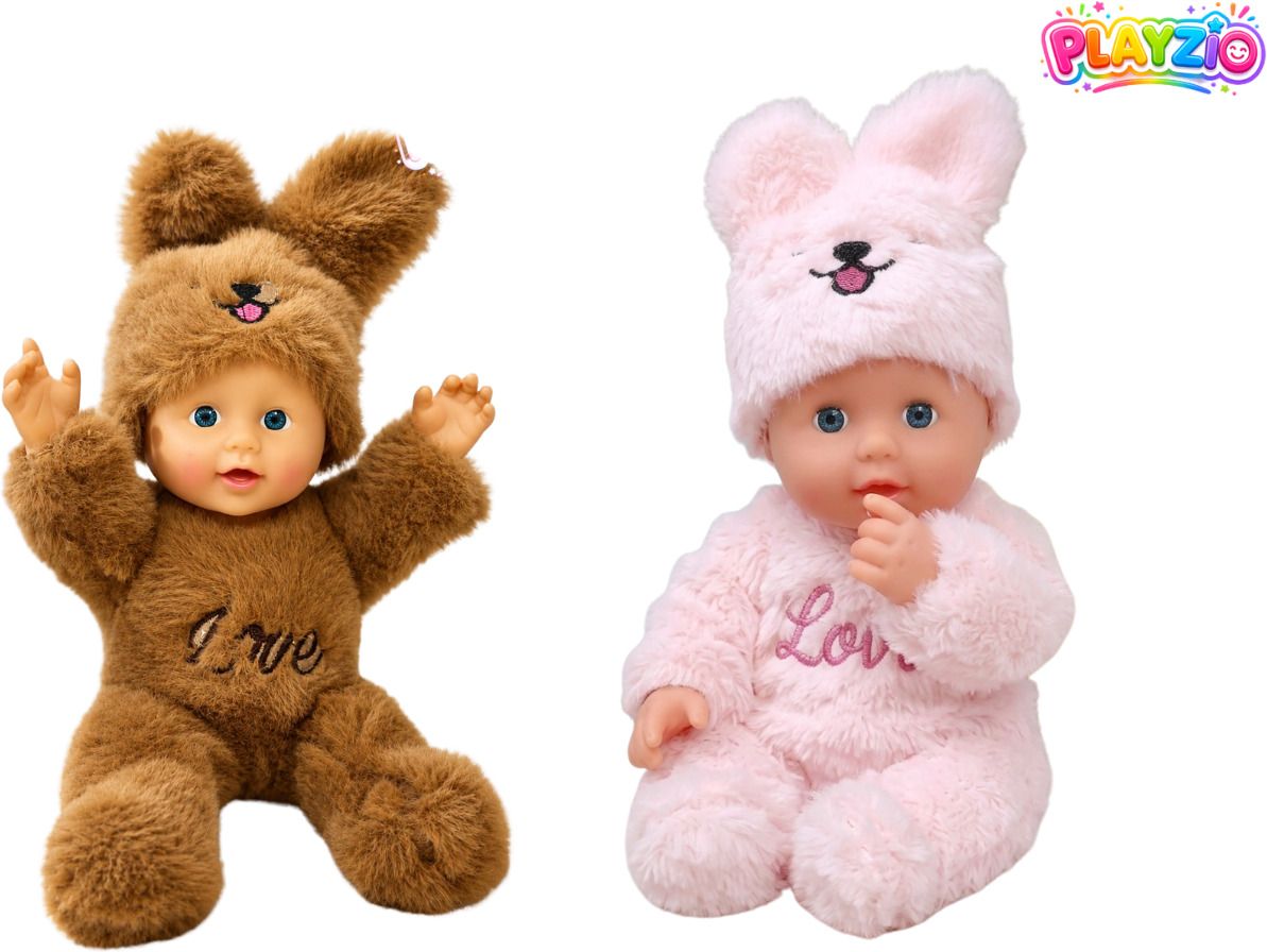 Rakhi Gift I Cute Love Baby Dolls Pack of 2 in Soft Rabbit Costumes with Bottle-image-24