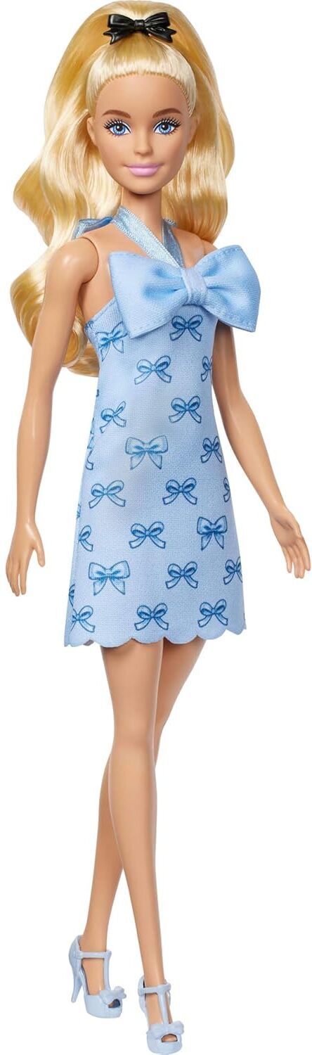 barbie Fashionistas Doll #237 with Wavy Blonde Ponytail Wearing Blue Bow Halter Dress-picture-2