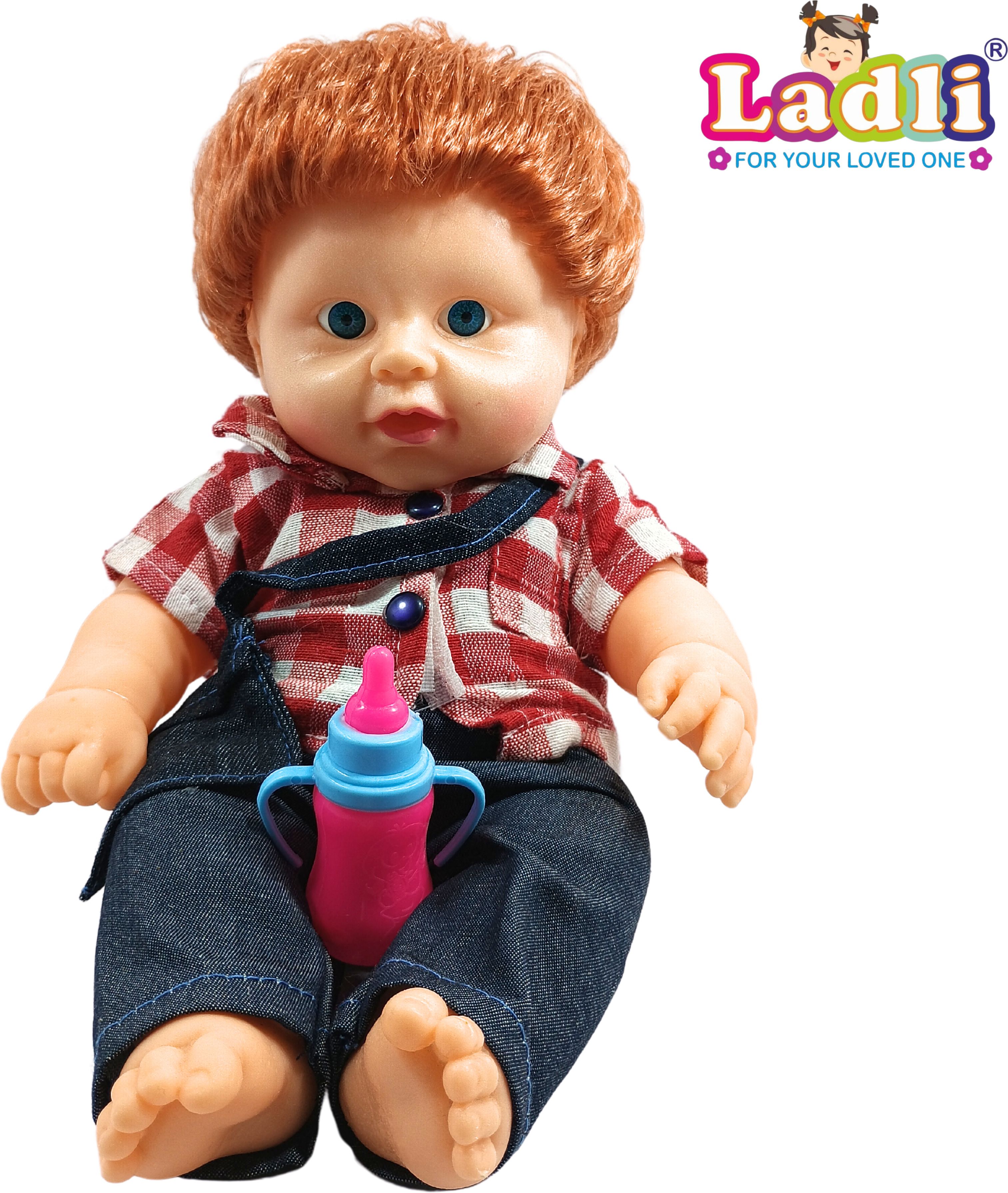 Golu Baba Cute Little Boy in Teddy Check Dress Doll for Kids Rubber Clothes_B-image-13