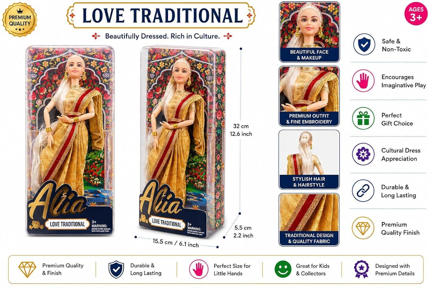 elegance expression Traditional Dress Doll for Kids with Indian Saree Outfit & Long Styled Hair-picture-48