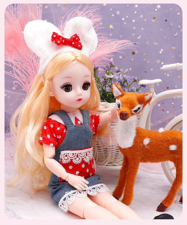 Doll Set Movable Joint Makeup Cute Girl Brown Eyes Fashionable Doll for Kids Girls (Size: 30 cm Color: RED)-image-5