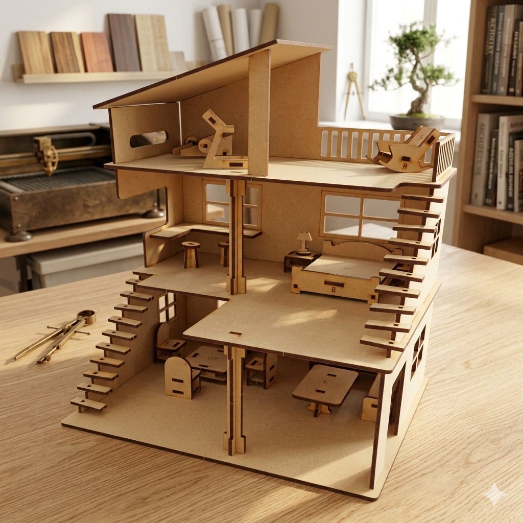 poksi Wooden DIY Dollhouse Kit with Furniture for Kids MDF Craft Activity Toy-picture-3
