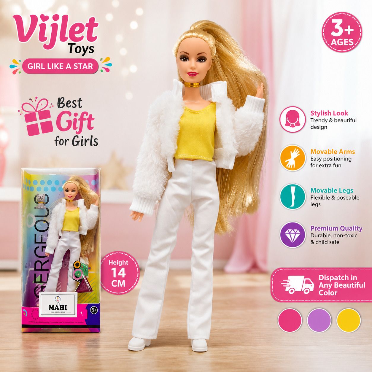 vijlet Fashion Princess Doll with Pet | Stylish Girl Doll | 3+ Kids Toy-picture-27