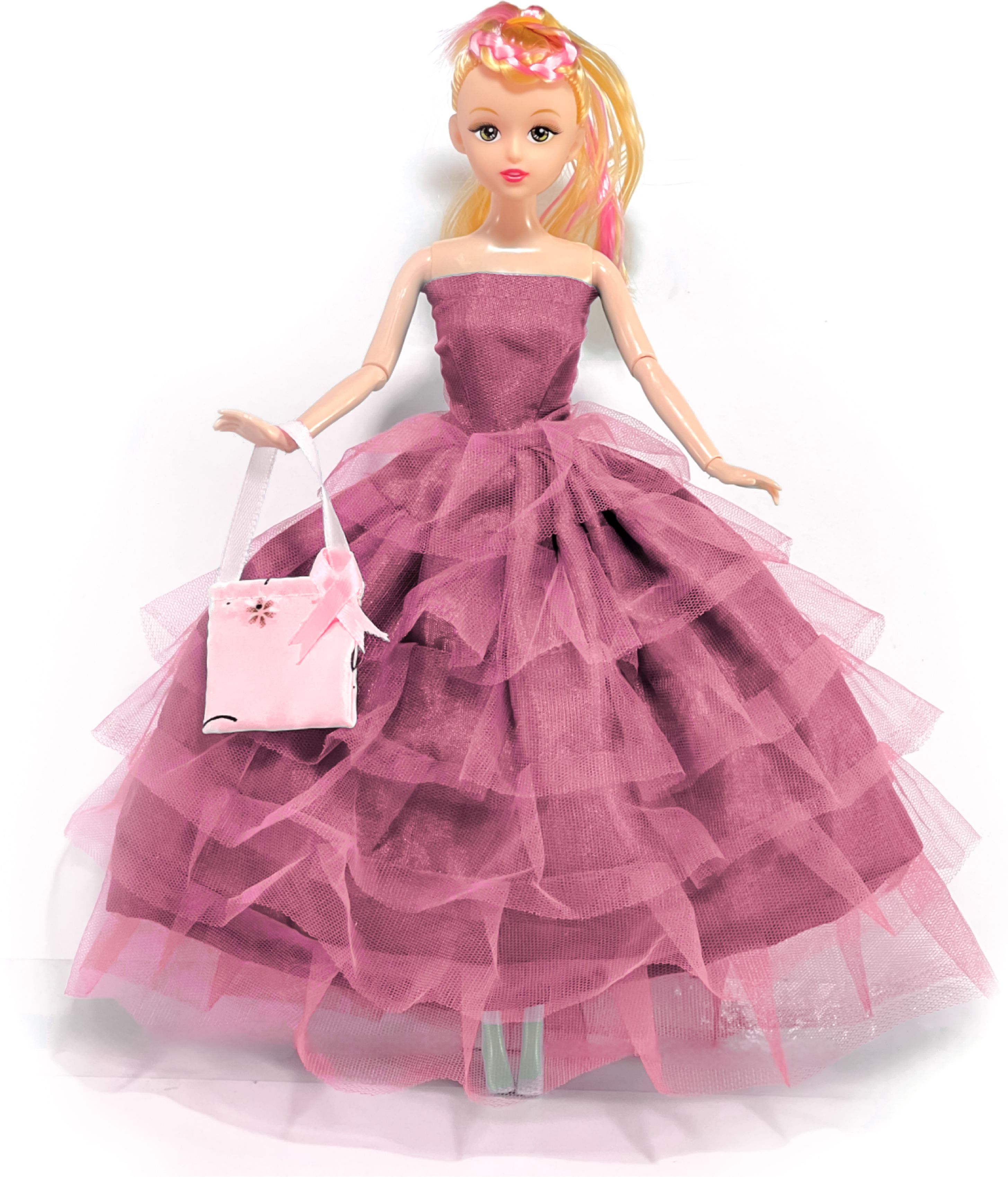 Doll Set with Rose Gold Frock Dress and Bag-image-3