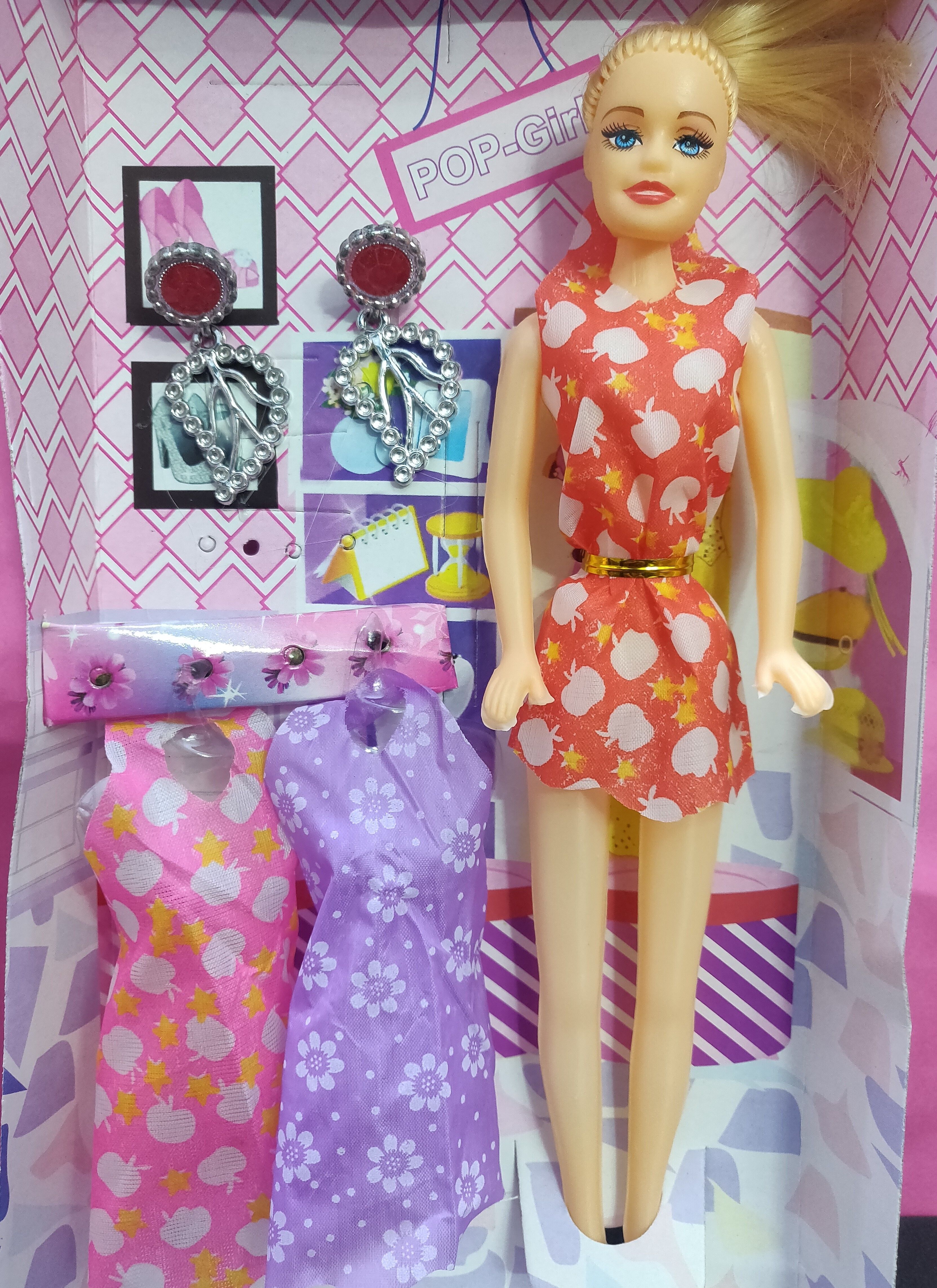 Stylish Hair Doll Set and ( 2 Dress + doll Earring ) Angel Doll for Kids-image-37