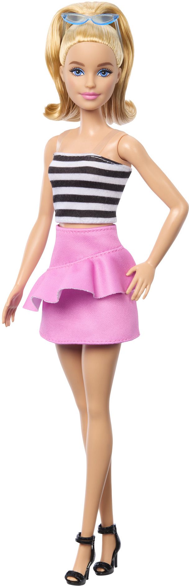 Fashionistas Doll #213, Blonde with Striped Top, Pink Skirt & Sunglasses