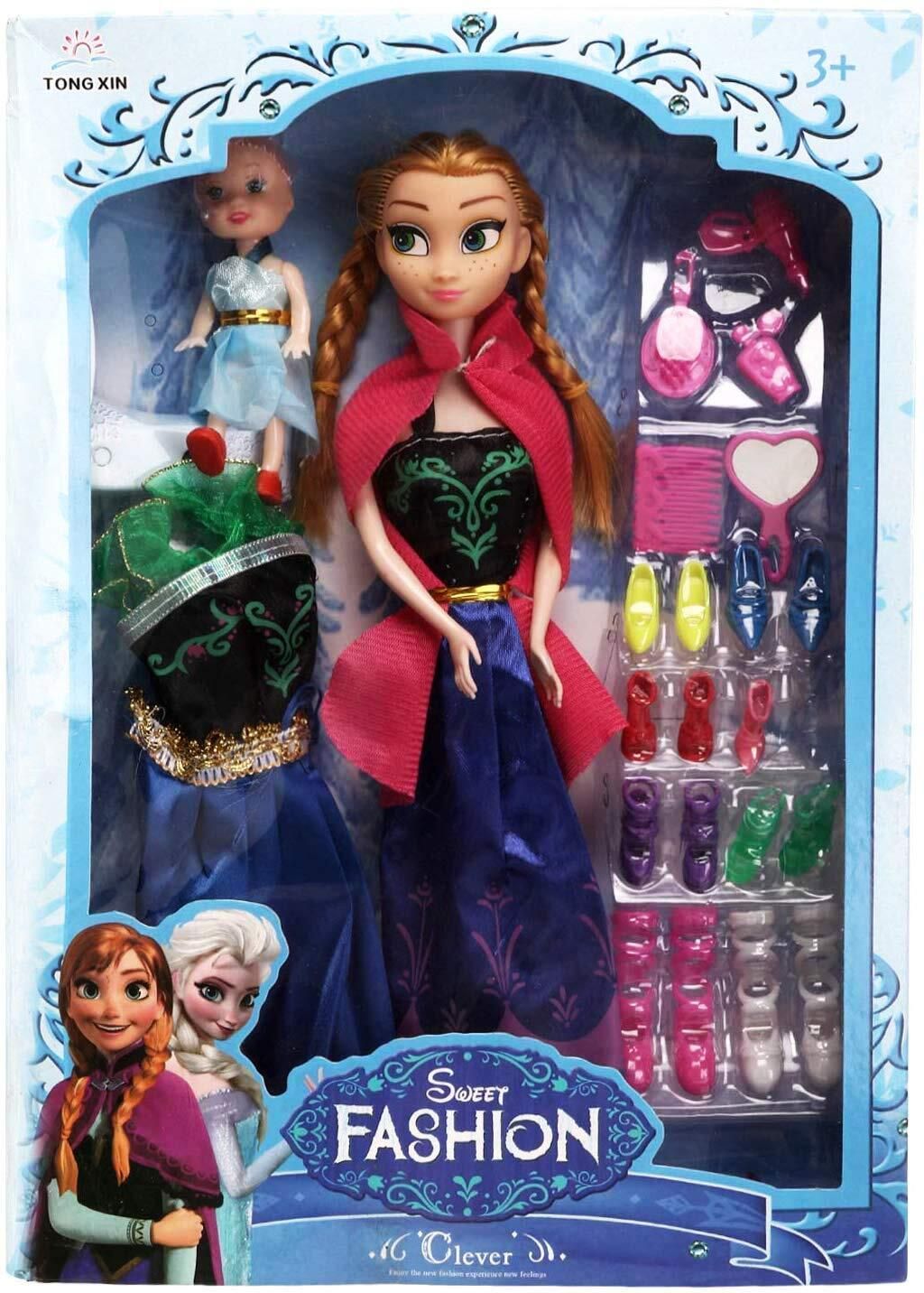Doll Toy Set with a Big Doll, 1 Baby Doll, Dress, Makeup Accessories, Shoe Set-image-31