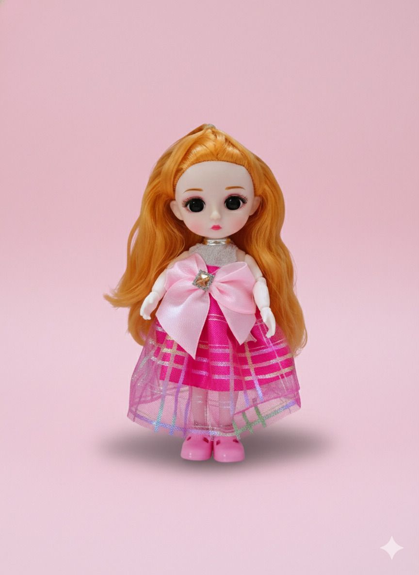 Small Princess Doll with Long Hair & Pink Dress,15 cm Cute Mini Doll for Girls-image-2